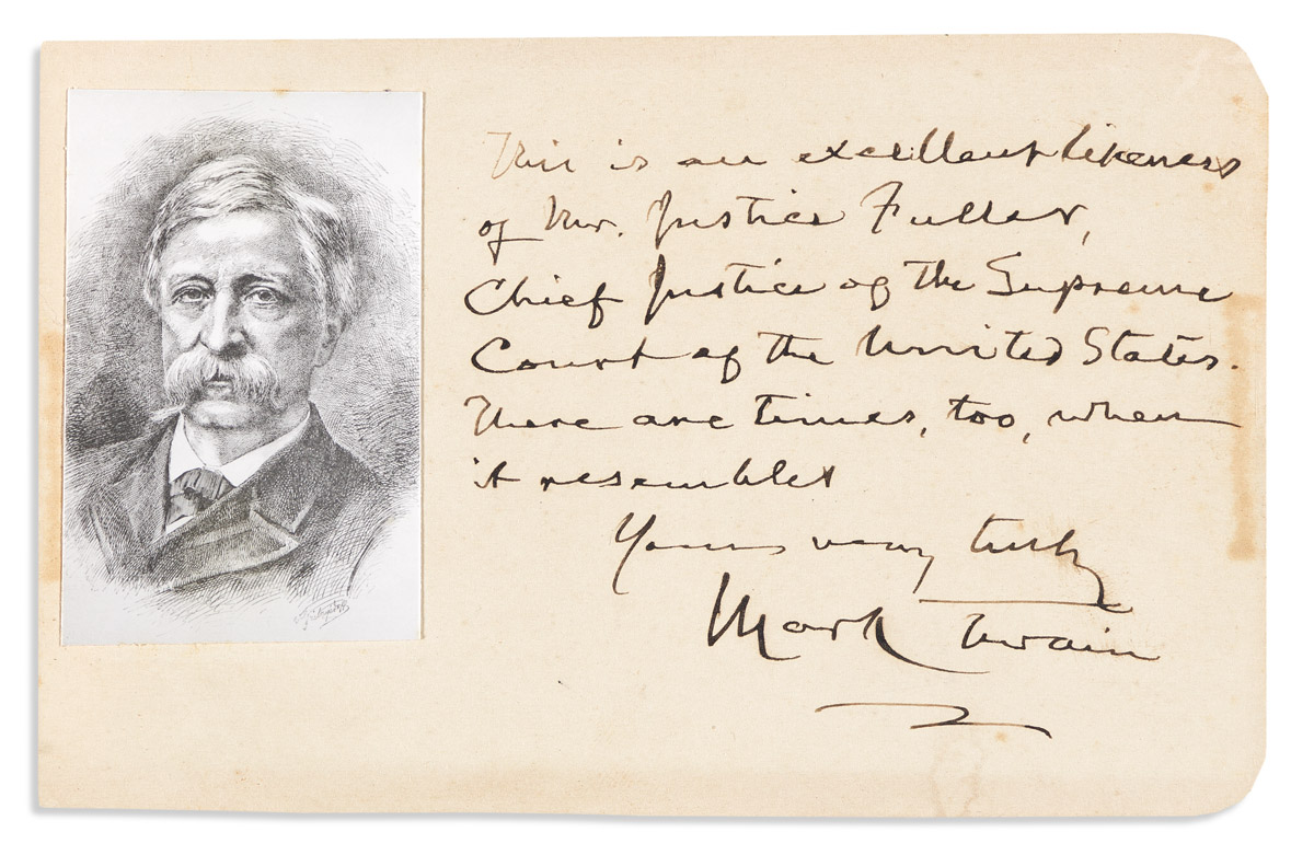 TWAIN, MARK. Autograph Note Signed, on a leaf removed from an autograph album: